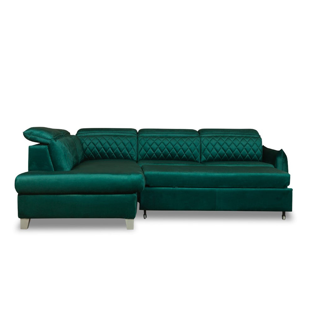 Coltar Extensibil Cu Otoman Stanga Tiago, 5 Locuri, Tetiere Reglabile, Verde, 255 Cm