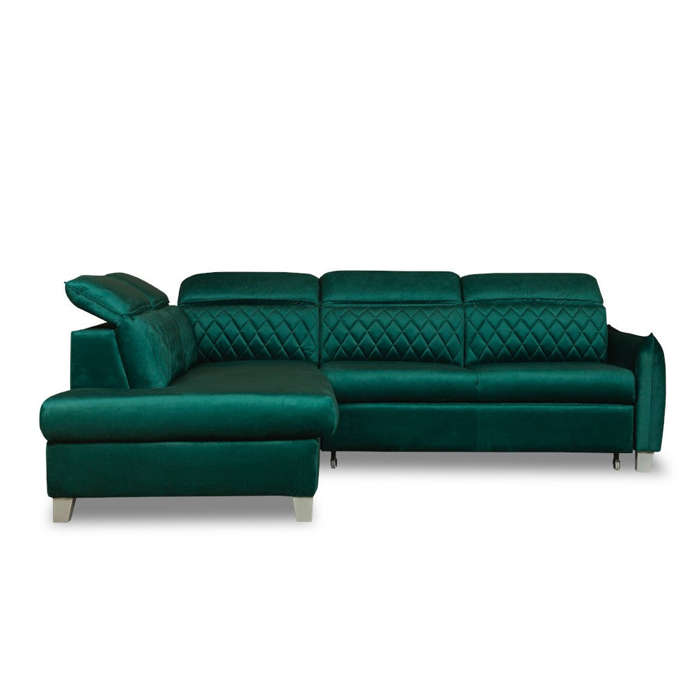 Coltar Extensibil Cu Otoman Stanga Tiago, 5 Locuri, Tetiere Reglabile, Verde, 255 Cm