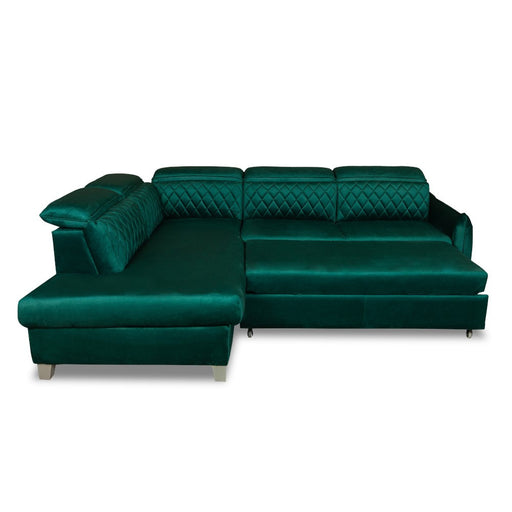 Coltar Extensibil Cu Otoman Stanga Tiago, 5 Locuri, Tetiere Reglabile, Verde, 255 Cm