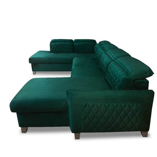 Coltar U Extensibil Cu Lada Tiago, Stanga, 6 Locuri, Tetiere Reglabile, Verde 330 Cm MONOLITH 37