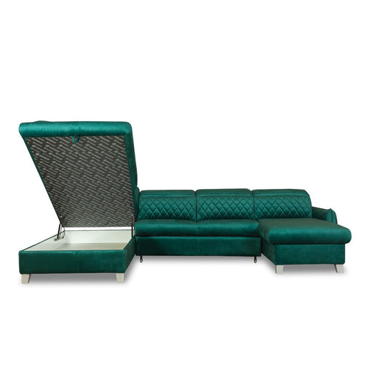 Coltar U Extensibil Cu Lada Tiago, Stanga, 6 Locuri, Tetiere Reglabile, Verde 330 Cm MONOLITH 37