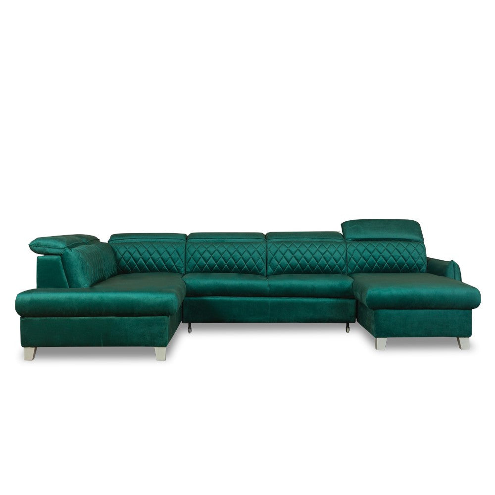 Coltar U Extensibil Cu Lada Tiago, Stanga, 6 Locuri, Tetiere Reglabile, Verde 330 Cm MONOLITH 37