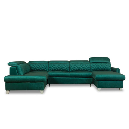Coltar U Extensibil Cu Lada Tiago, Stanga, 6 Locuri, Tetiere Reglabile, Verde 330 Cm MONOLITH 37