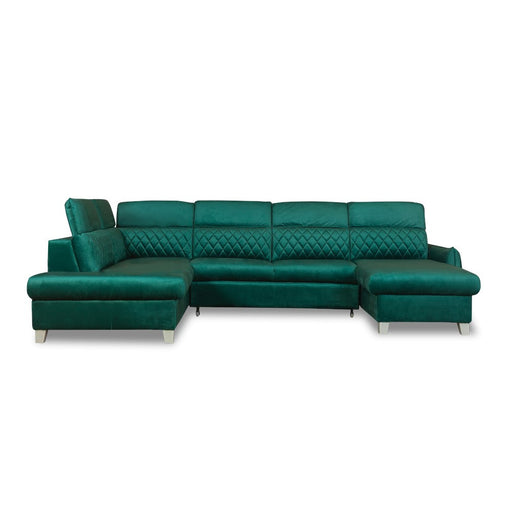 Coltar U Extensibil Cu Lada Tiago, Stanga, 6 Locuri, Tetiere Reglabile, Verde 330 Cm MONOLITH 37