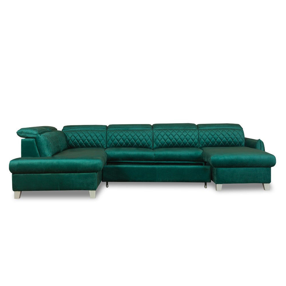 Coltar U Extensibil Cu Lada Tiago, Stanga, 6 Locuri, Tetiere Reglabile, Verde 330 Cm MONOLITH 37