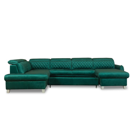 Coltar U Extensibil Cu Lada Tiago, Stanga, 6 Locuri, Tetiere Reglabile, Verde 330 Cm MONOLITH 37