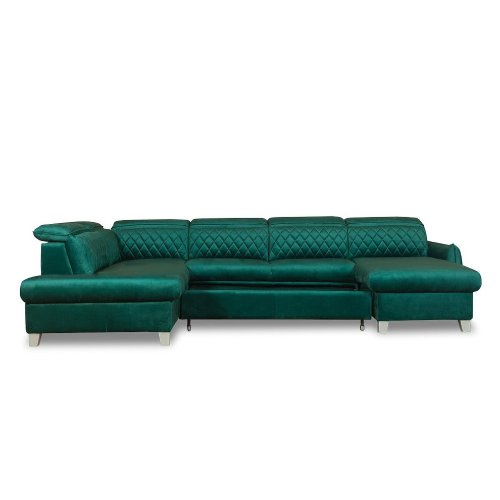 Coltar U Extensibil Cu Lada Tiago, Stanga, 6 Locuri, Tetiere Reglabile, Verde 330 Cm MONOLITH 37