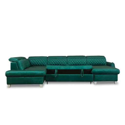 Coltar U Extensibil Cu Lada Tiago, Stanga, 6 Locuri, Tetiere Reglabile, Verde 330 Cm MONOLITH 37