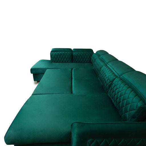 Coltar U Extensibil Cu Lada Tiago, Stanga, 6 Locuri, Tetiere Reglabile, Verde 330 Cm MONOLITH 37