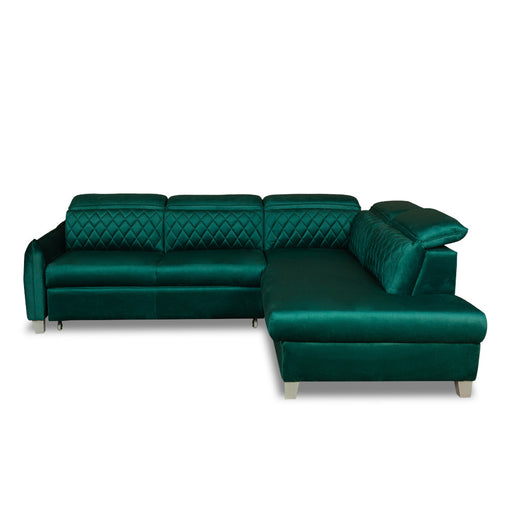 Coltar Extensibil Cu Otoman Dreapta Cu Lada Tiago, 5 Locuri, Tetiere Reglabile, Verde, 255 Cm