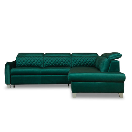 Coltar Extensibil Cu Otoman Dreapta Cu Lada Tiago, 5 Locuri, Tetiere Reglabile, Verde, 255 Cm