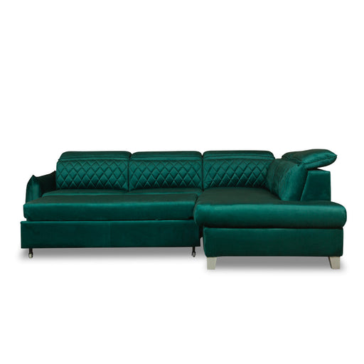 Coltar Extensibil Cu Otoman Dreapta Cu Lada Tiago, 5 Locuri, Tetiere Reglabile, Verde, 255 Cm