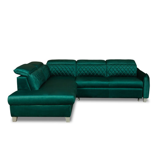 Coltar Extensibil Cu Otoman Stanga Cu Lada Tiago, 5 Locuri, Tetiere Reglabile, Verde, 255 Cm