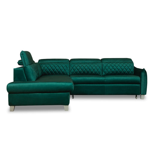 Coltar Extensibil Cu Otoman Stanga Cu Lada Tiago, 5 Locuri, Tetiere Reglabile, Verde, 255 Cm