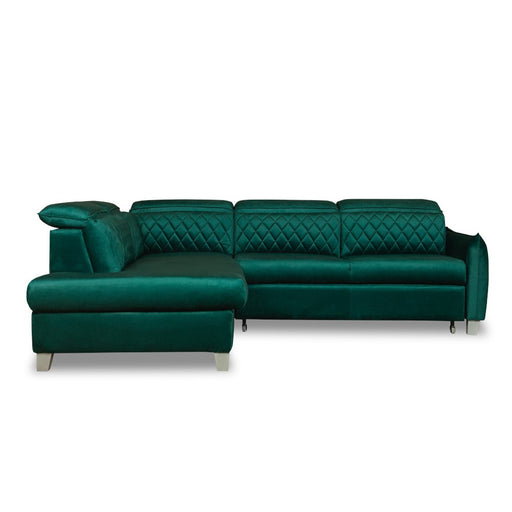 Coltar Extensibil Cu Otoman Stanga Cu Lada Tiago, 5 Locuri, Tetiere Reglabile, Verde, 255 Cm