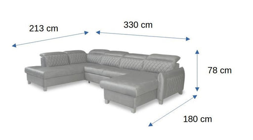 Coltar U Extensibil Tiago, Stanga, 6 Locuri, Tetiere Reglabile, Crem 330 Cm