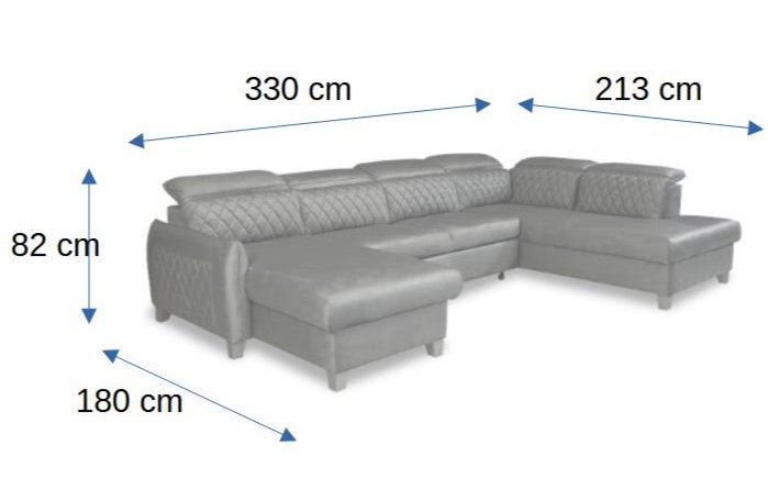 Coltar U Extensibil  Cu Lada Tiago, Dreapta, 6 Locuri, Tetiere Reglabile, Albastru 330 Cm