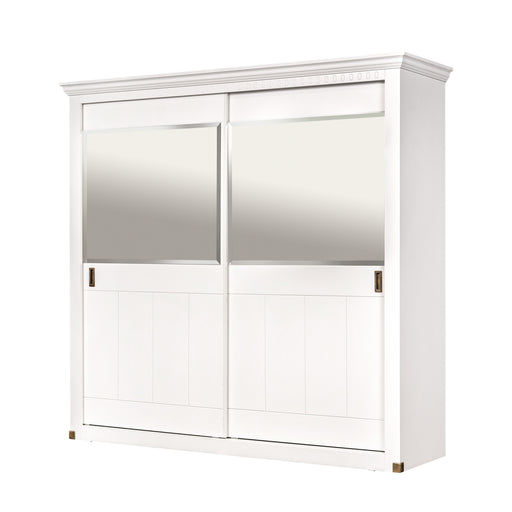Set Dormitor Saint Tropez Alb, Pat Tapitat Cu Dimensiune Saltea 160 X 200, Dulap Cu Usi Culisante, 2 Noptiere, Vopsit Alb