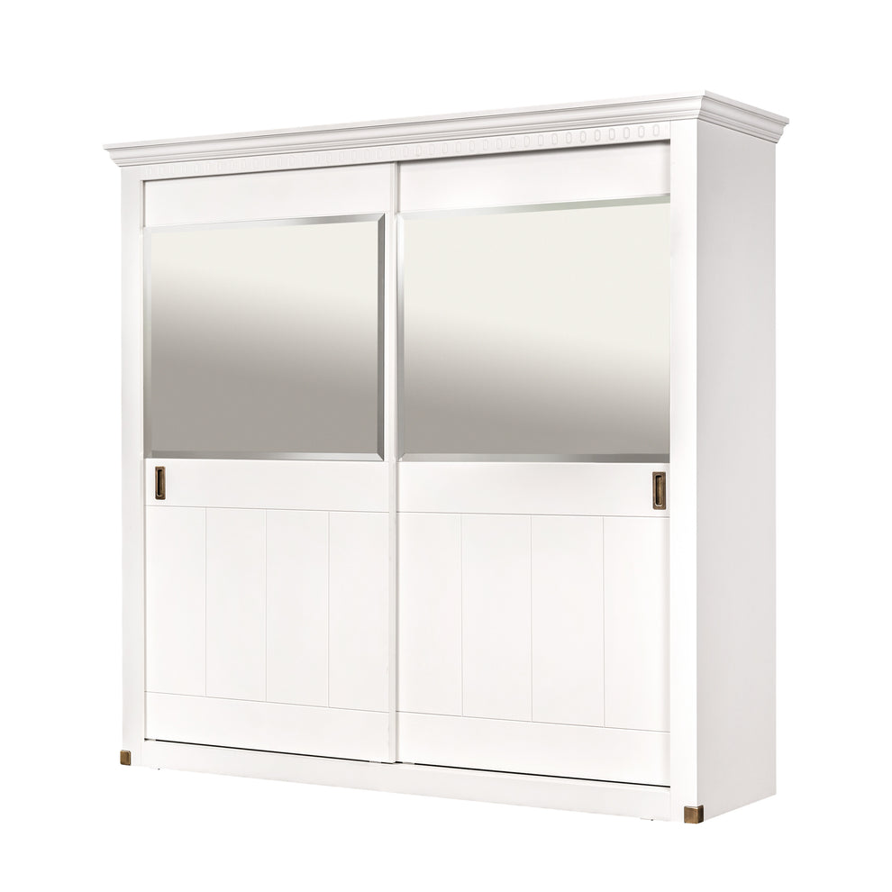 Set Dormitor Saint Tropez Alb, Pat Tapitat Cu Dimensiune Saltea 160 X 200, Dulap Cu Usi Culisante, 2 Noptiere, Vopsit Alb