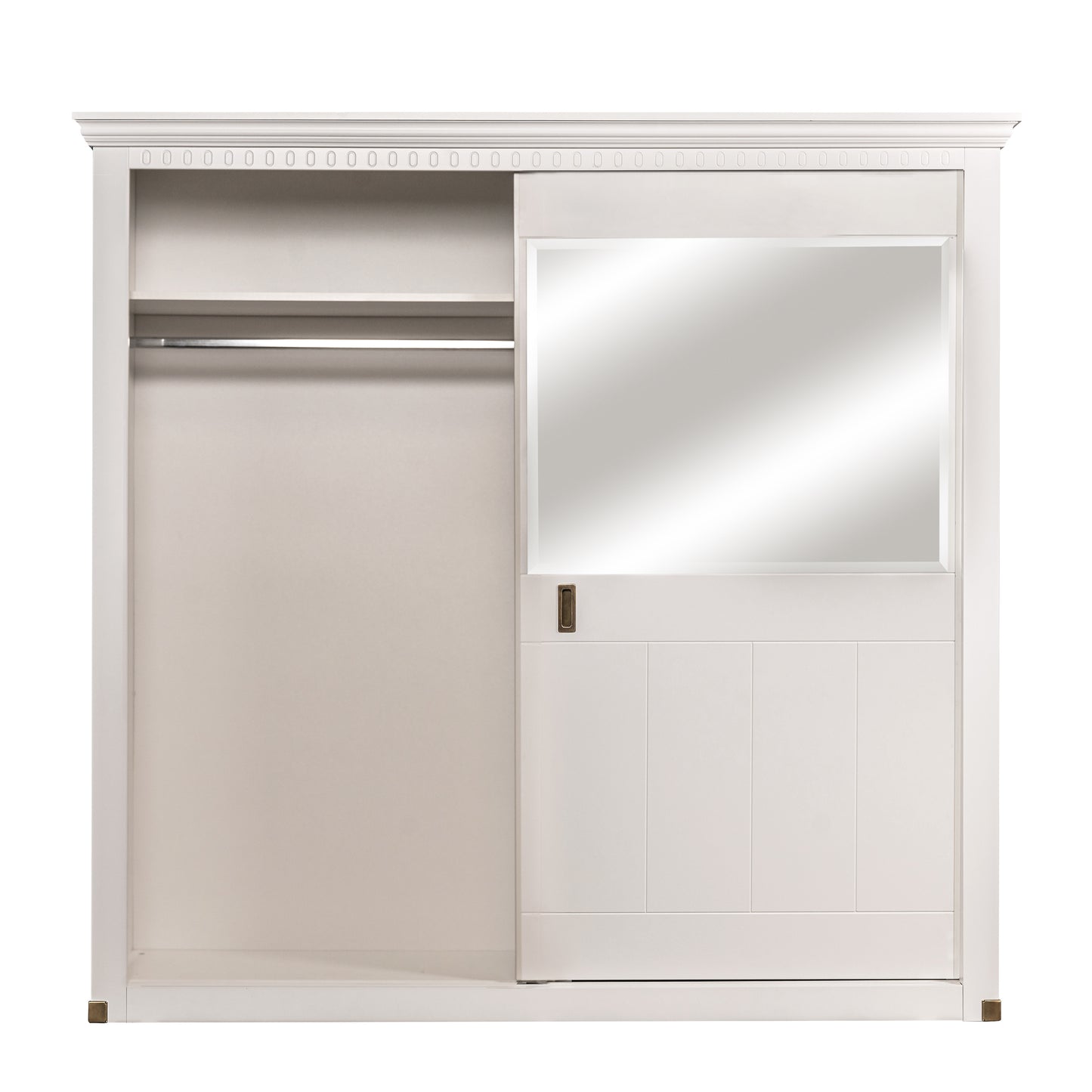 Set Dormitor Saint Tropez Alb, Pat Tapitat Cu Dimensiune Saltea 160 X 200, Dulap Cu Usi Culisante, 2 Noptiere, Vopsit Alb