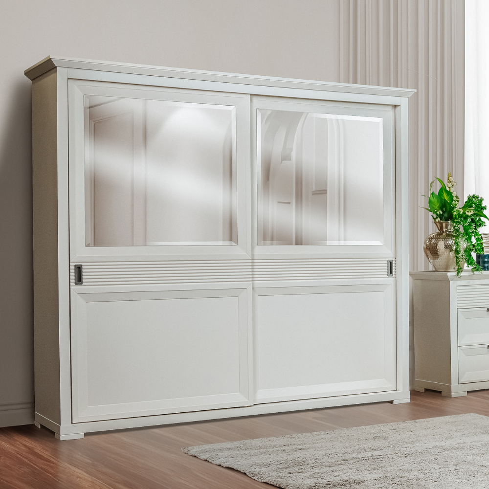 Set Dormitor Verona Bianco, Pat Cu Dimensiune saltea 180 X 200 Cm, 2 Noptiere Si Dulap