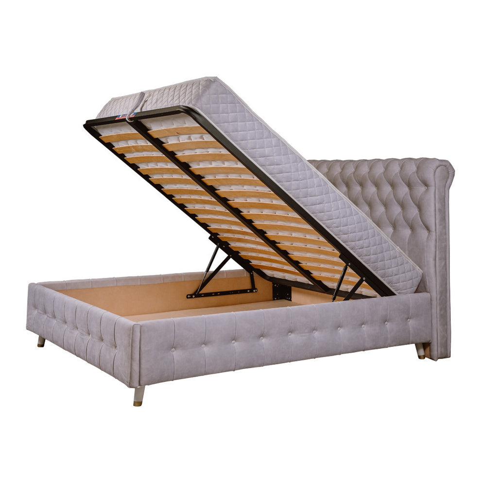 Set Dormitor Saint Tropez Alb, Pat Tapitat Cu Dimensiune Saltea 160 X 200, Dulap Cu Usi Culisante, 2 Noptiere, Vopsit Alb
