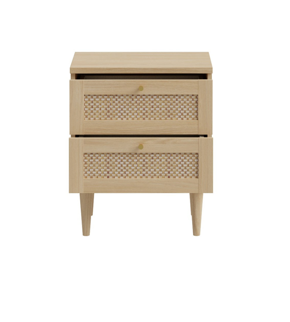 Noptiera Charleston, Stejar Elegancia cu Polyrattan, 50.4 Cm