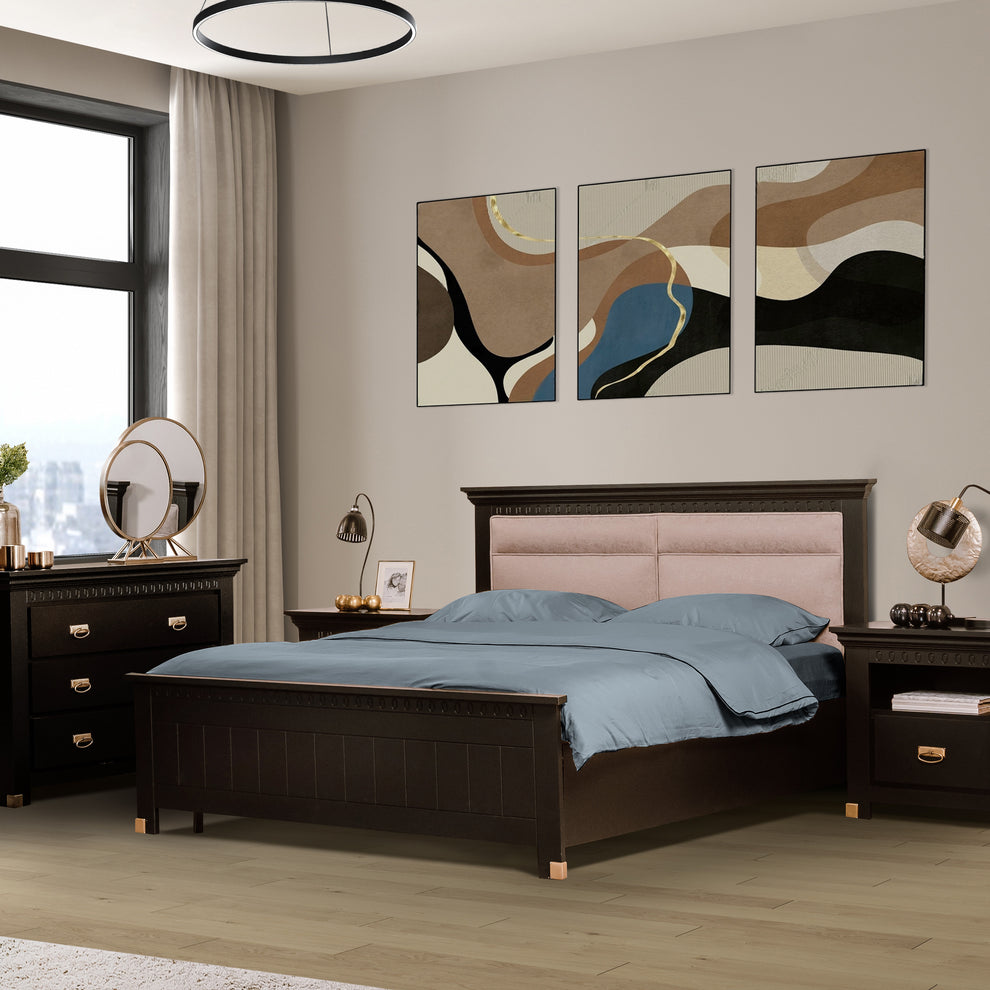 Set Dormitor Saint Tropez Negru, Pat Cu Dimensiune Saltea 160 X 200, Dulap Cu Usi Culisante, 2 Noptiere, Vopsit Negru