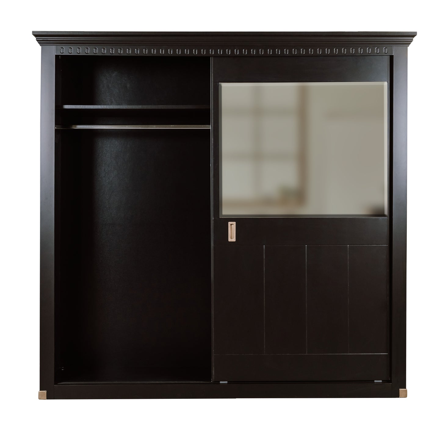 Set Dormitor Saint Tropez Negru, Pat Cu Dimensiune Saltea 160 X 200, Dulap Cu Usi Culisante, 2 Noptiere, Vopsit Negru