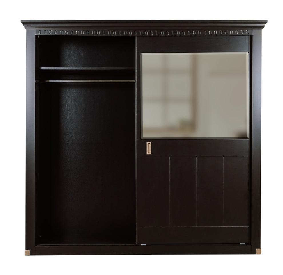Set Dormitor Saint Tropez Negru, Pat Cu Dimensiune Saltea 160 X 200, Dulap Cu Usi Culisante, 2 Noptiere, Vopsit Negru