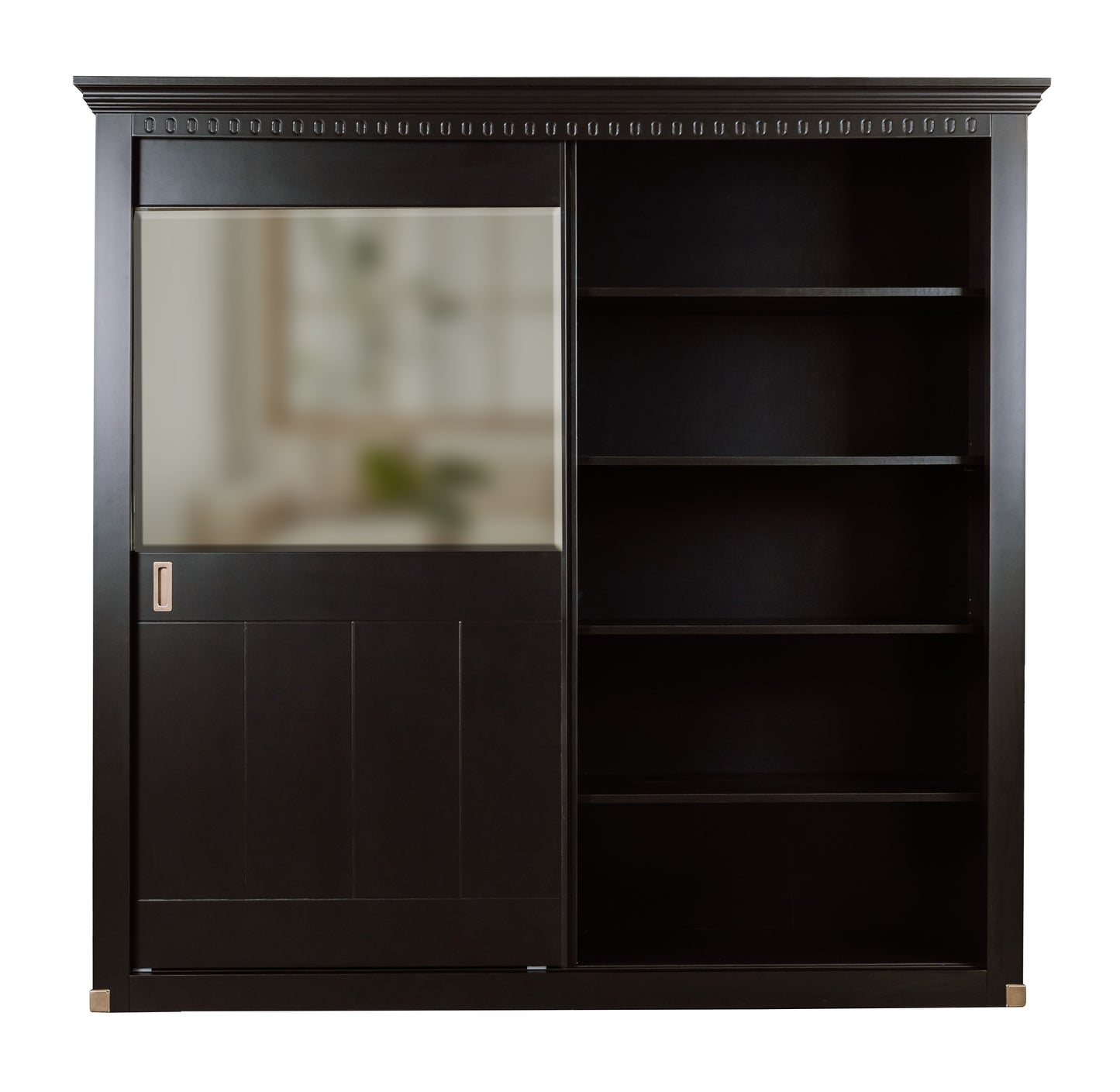 Set Dormitor Saint Tropez Negru, Pat Cu Dimensiune Saltea 160 X 200, Dulap Cu Usi Culisante, 2 Noptiere, Vopsit Negru