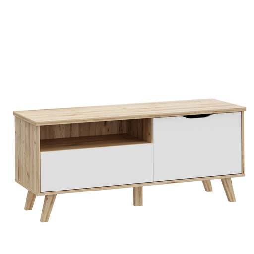 Comoda TV Mica Cu 1 Usa Si 1 Sertar Vankka, Stejar Pardosit Si Alb, 124.4 Cm