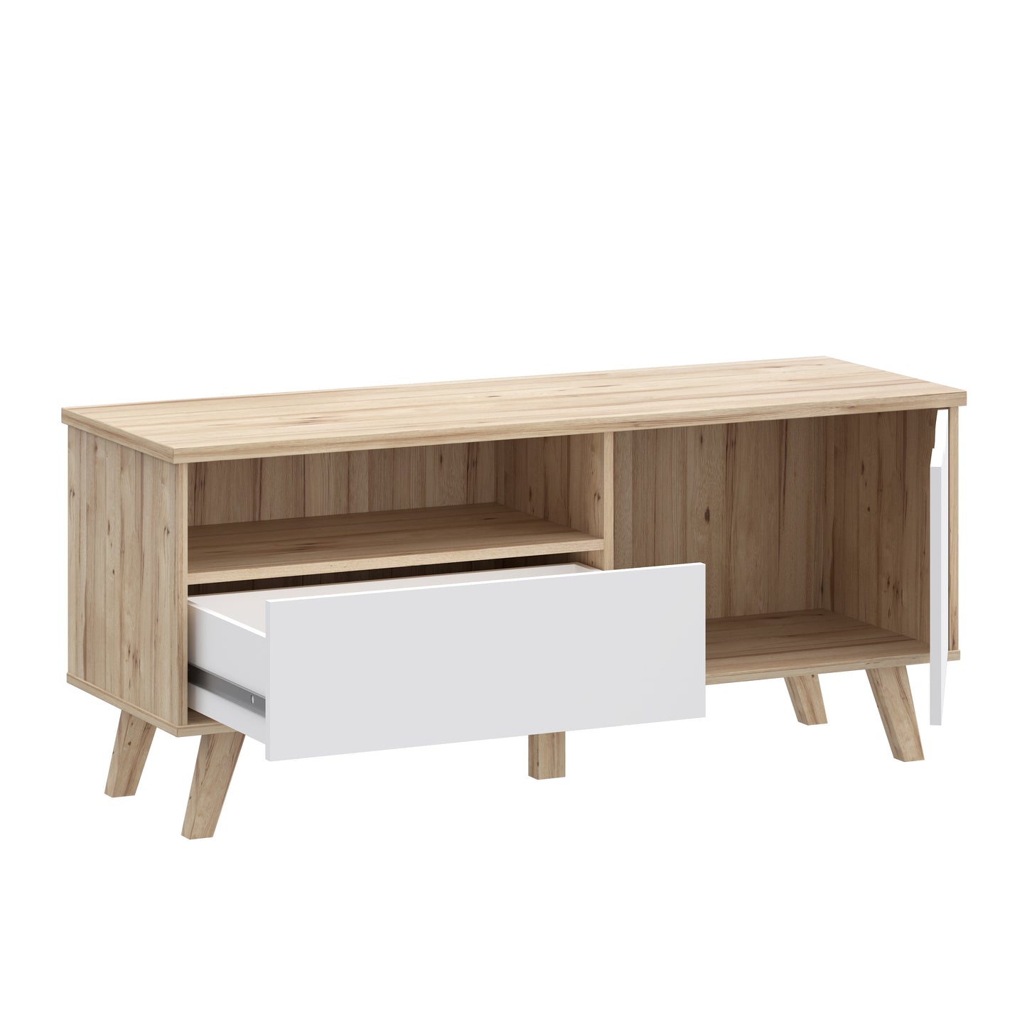 Comoda TV Mica Cu 1 Usa Si 1 Sertar Vankka, Stejar Pardosit Si Alb, 124.4 Cm
