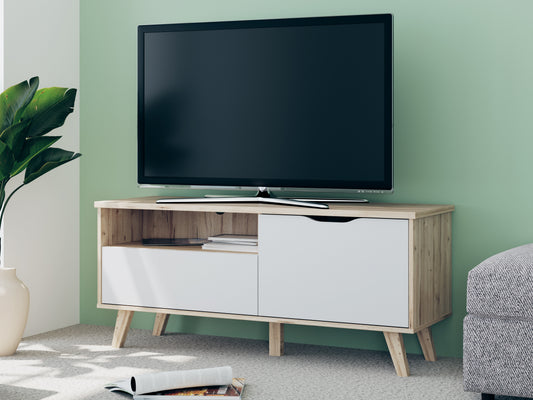 Comoda TV Mica Cu 1 Usa Si 1 Sertar Vankka, Stejar Pardosit Si Alb, 124.4 Cm