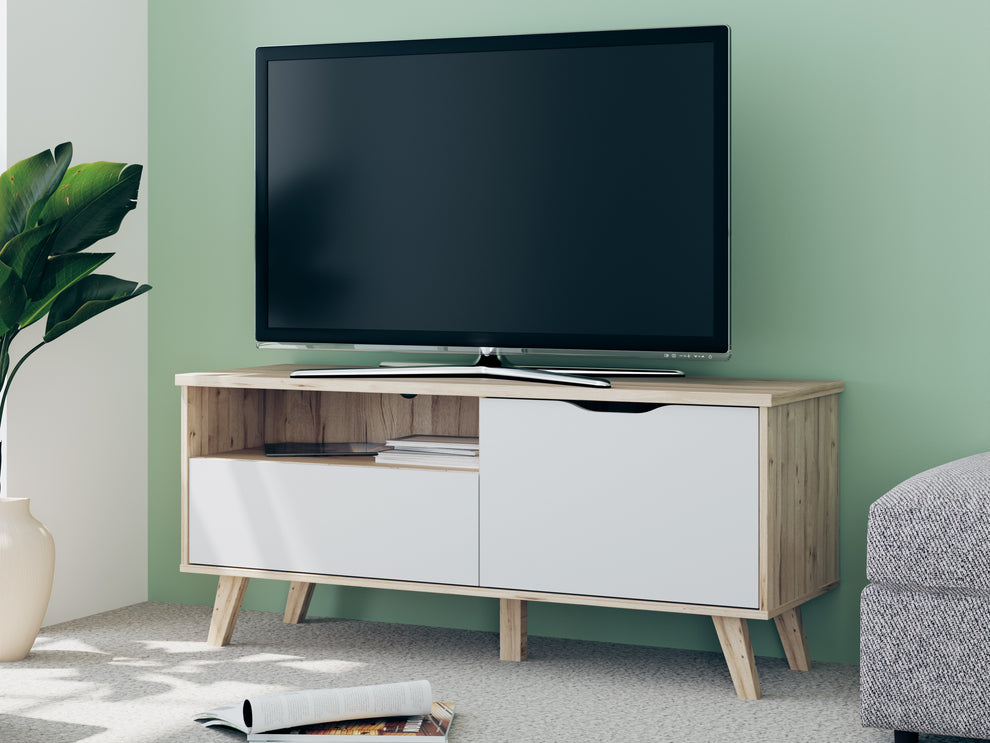 Comoda TV Mica Cu 1 Usa Si 1 Sertar Vankka, Stejar Pardosit Si Alb, 124.4 Cm