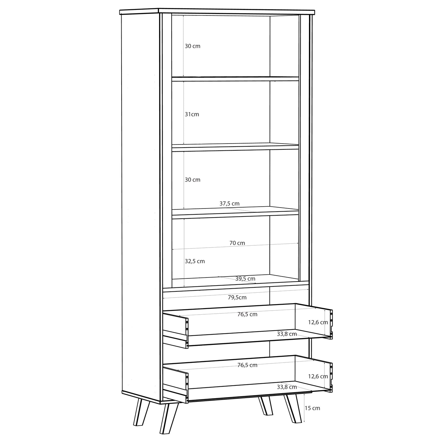 Etajera 2 Sertare Vankka, Stejar pardosit Si Alb, 84.7 Cm