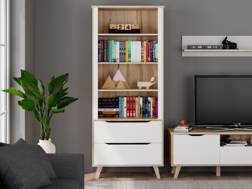 Etajera 2 Sertare Vankka, Stejar pardosit Si Alb, 84.7 Cm