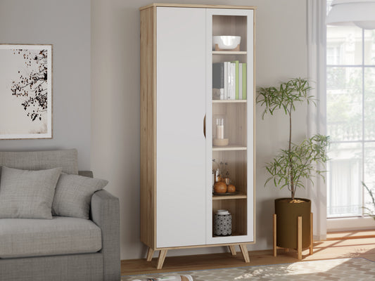 Vitrina 2 Usi Vankka, Stejar pardosit Si Alb, 84.7 Cm