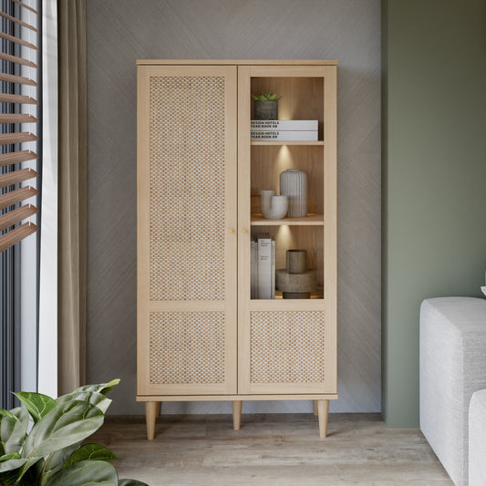 Vitrina 2 Usi Charleston, Stejar Elegancia Si Polyrattan, 80.1 Cm