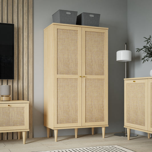 Etajera 2 Usi Charleston, Stejar Elegancia Si Polyrattan 80.1 Cm