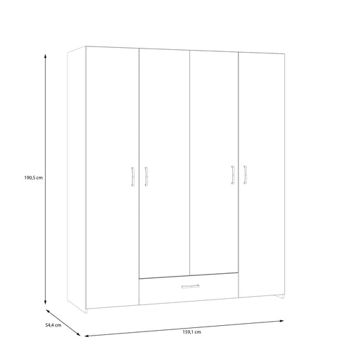 Dulap 4 Usi Ecobest Alb Si Stejar Puccini, 159.1 Cm