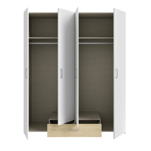 Dulap 4 Usi Ecobest Alb Si Stejar Puccini, 159.1 Cm