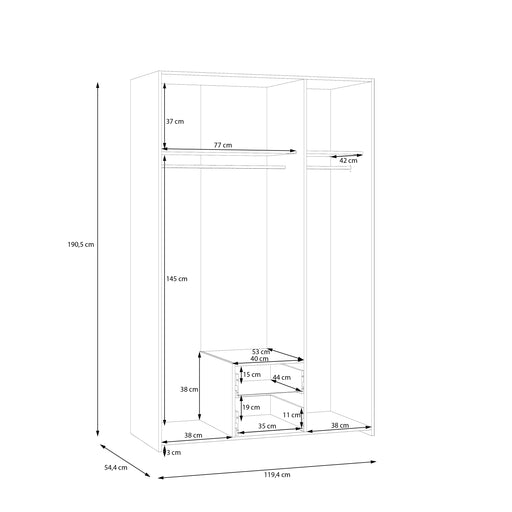 Dulap 3 Usi Ecobest  Alb Si Stejar Puccini, 119.4 Cm