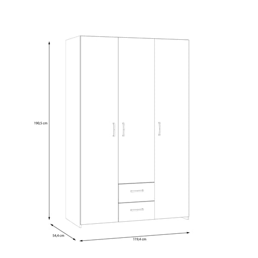 Dulap 3 Usi Ecobest  Alb Si Stejar Puccini, 119.4 Cm