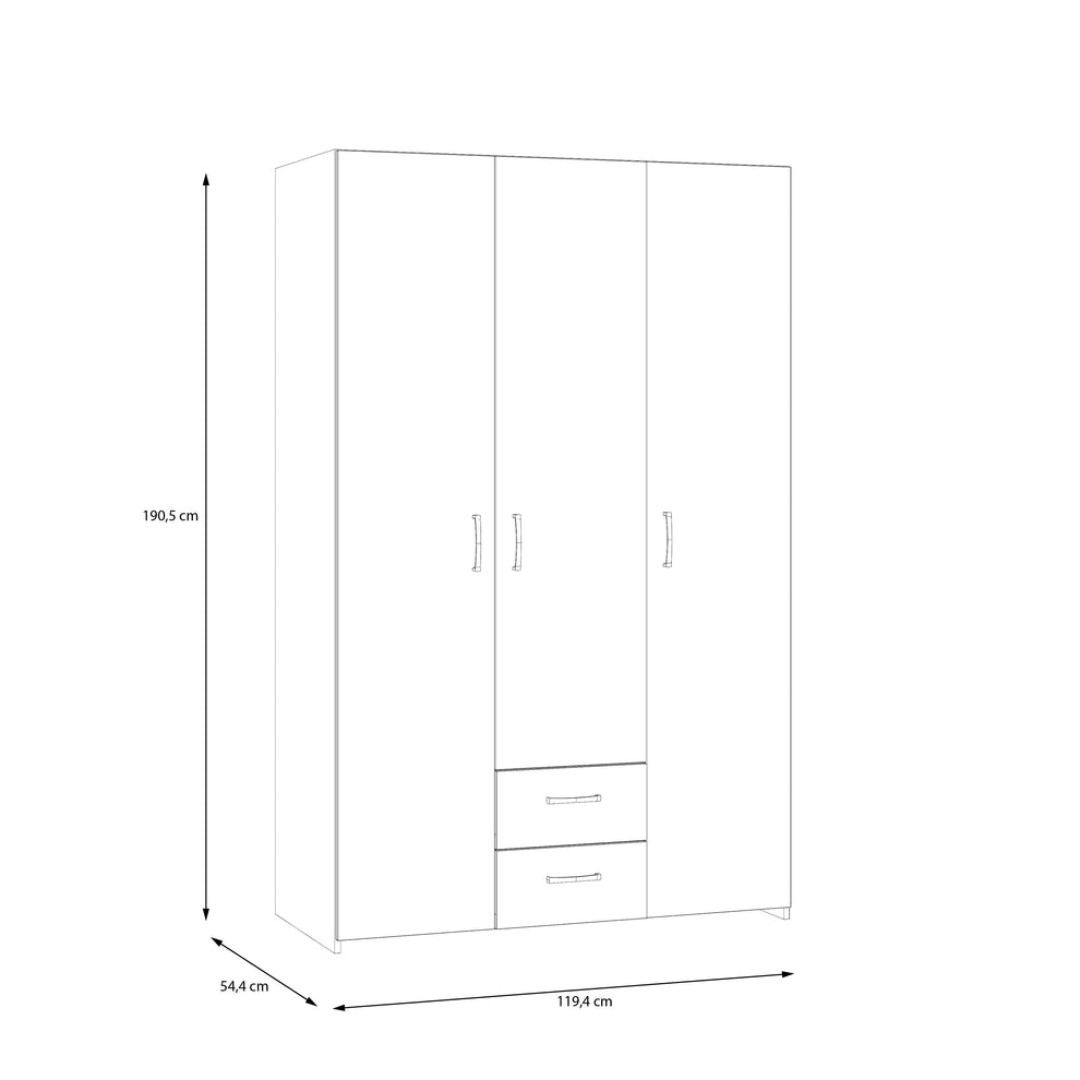 Dulap 3 Usi Ecobest  Alb Si Stejar Puccini, 119.4 Cm
