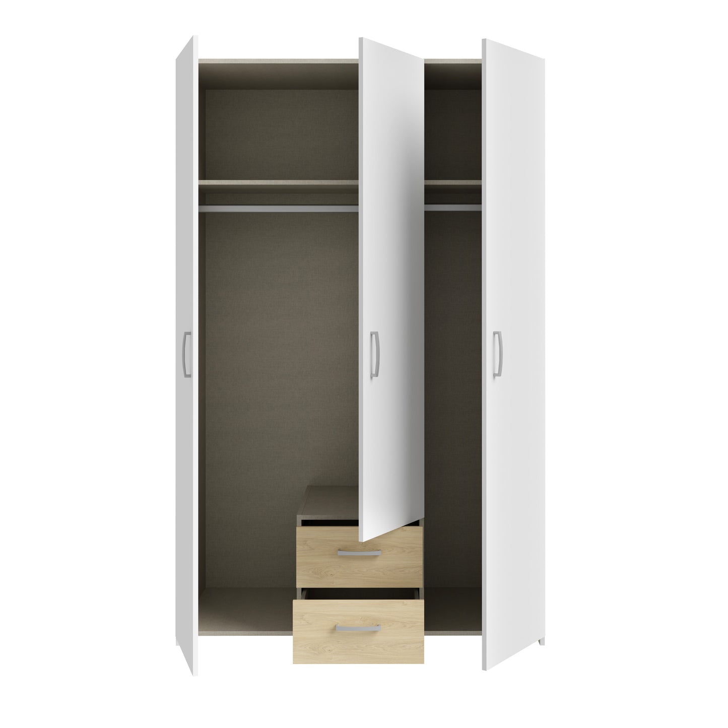 Dulap 3 Usi Ecobest  Alb Si Stejar Puccini, 119.4 Cm