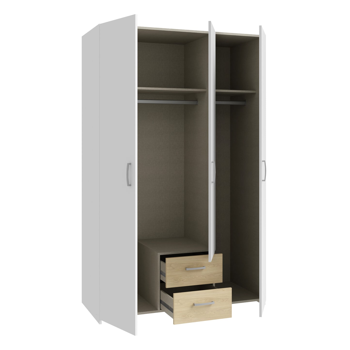 Dulap 3 Usi Ecobest  Alb Si Stejar Puccini, 119.4 Cm