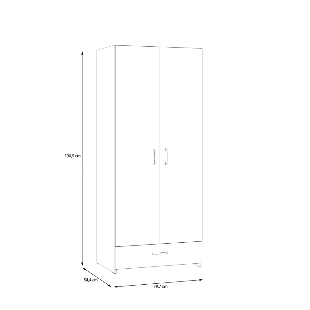 Dulap 2 Usi Si 1 Sertar Ecobest Alb Si Stejar Puccini, 79.7 Cm