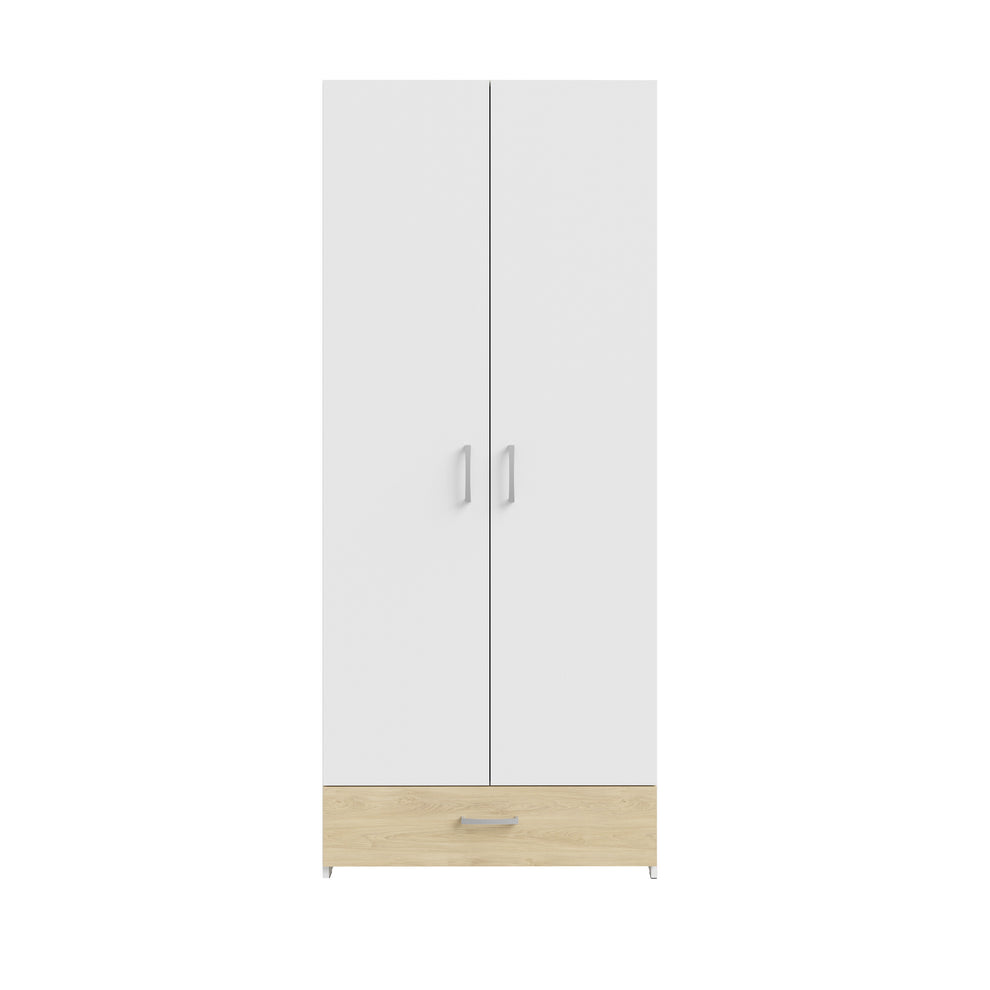 Dulap 2 Usi Si 1 Sertar Ecobest Alb Si Stejar Puccini, 79.7 Cm