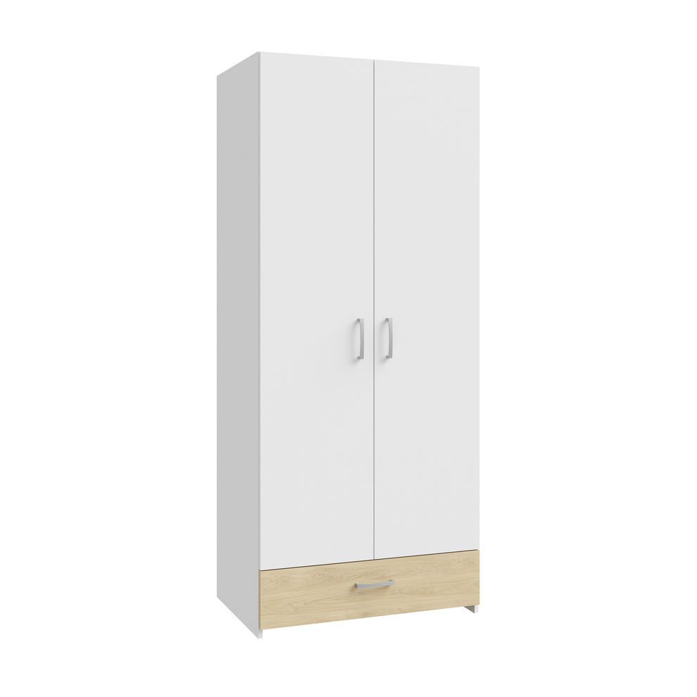 Dulap 2 Usi Si 1 Sertar Ecobest Alb Si Stejar Puccini, 79.7 Cm